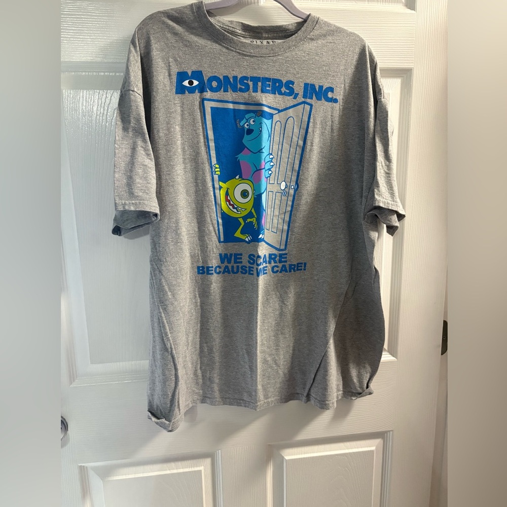 Disney Pixar Monsters Inc T-Shirt 2XL Large Gray We Scare Because We Care Shirt